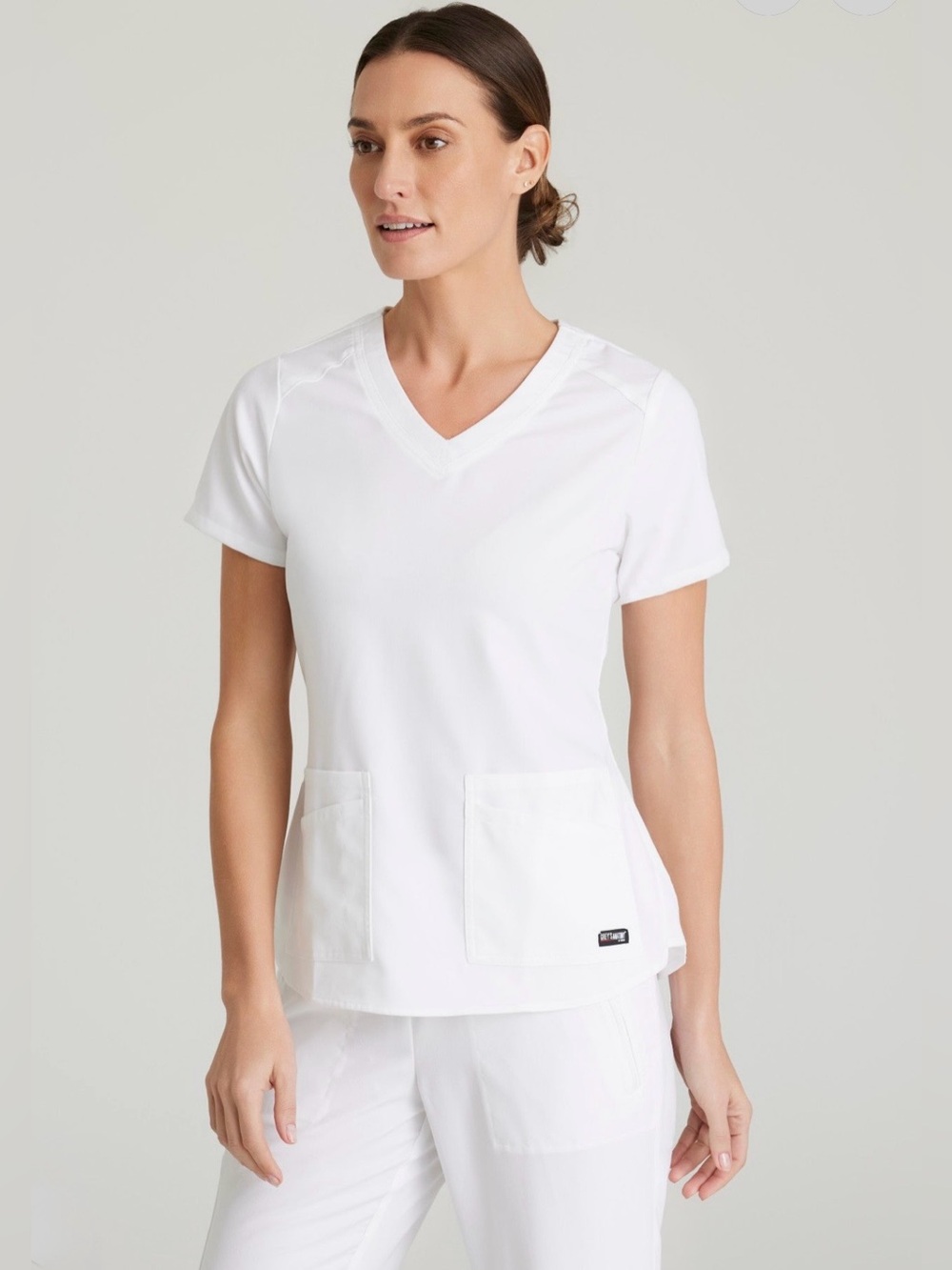 Grey’s Anatomy S White Spandex Stretch V-Neck Short Sleeve Scrub Top